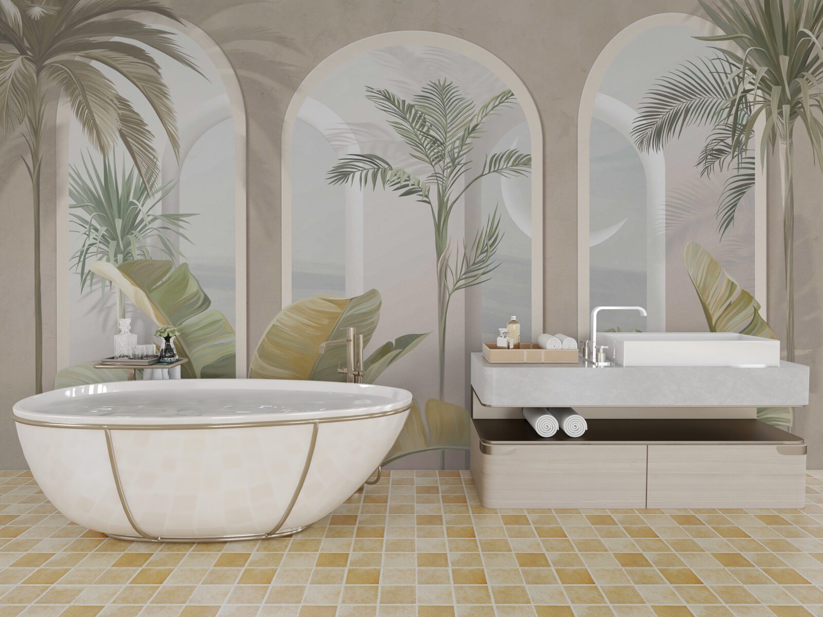 Фотошпалери пальми та папороті під високими склепіннями