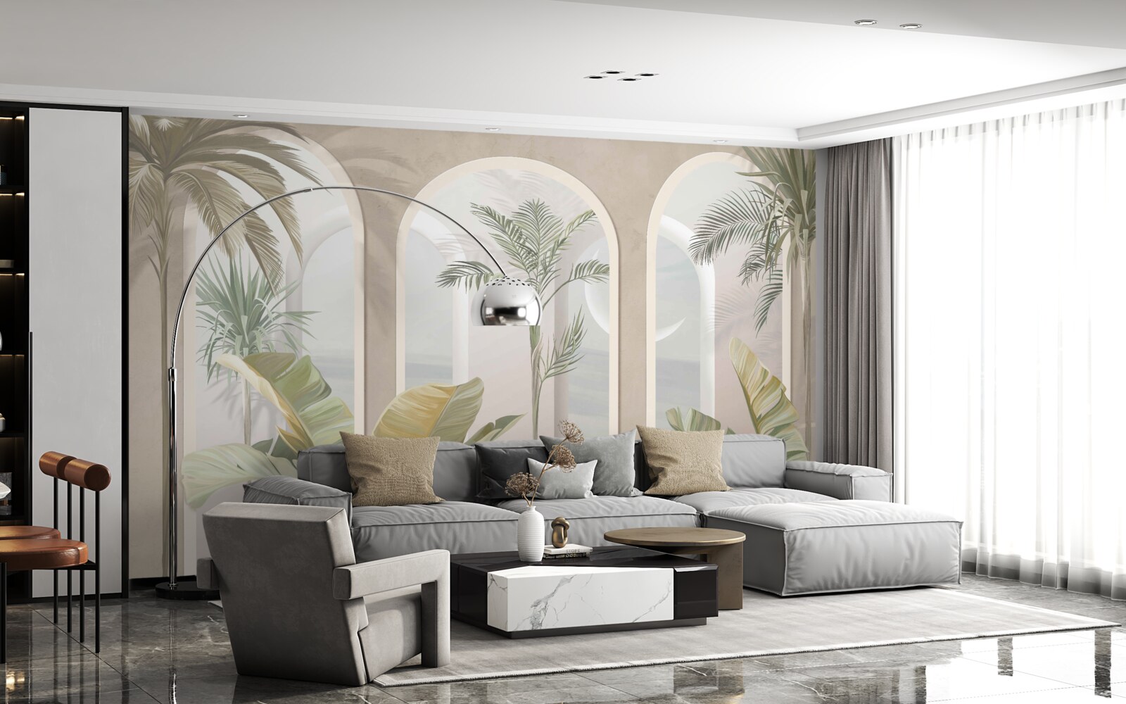 Фотошпалери пальми та папороті під високими склепіннями