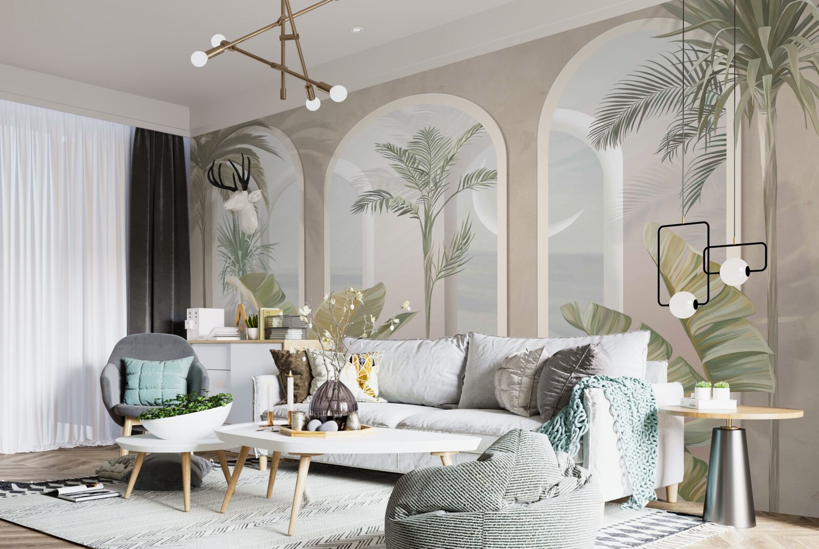 Фотошпалери пальми та папороті під високими склепіннями