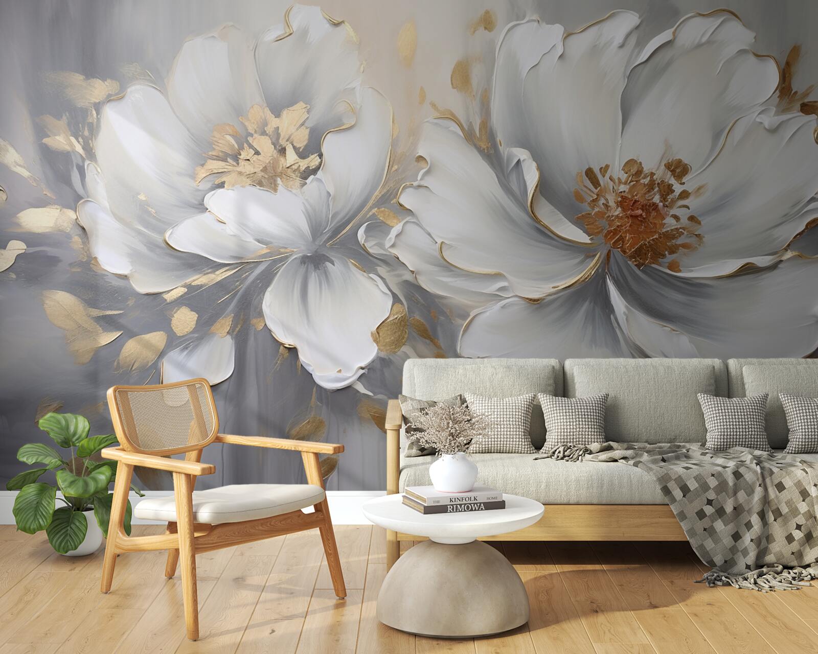 Фотошпалери розкішні квіткові бутони білосніжного кольору