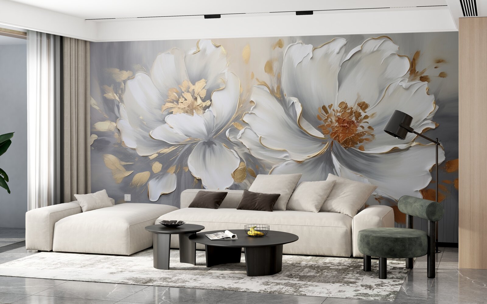 Фотошпалери розкішні квіткові бутони білосніжного кольору