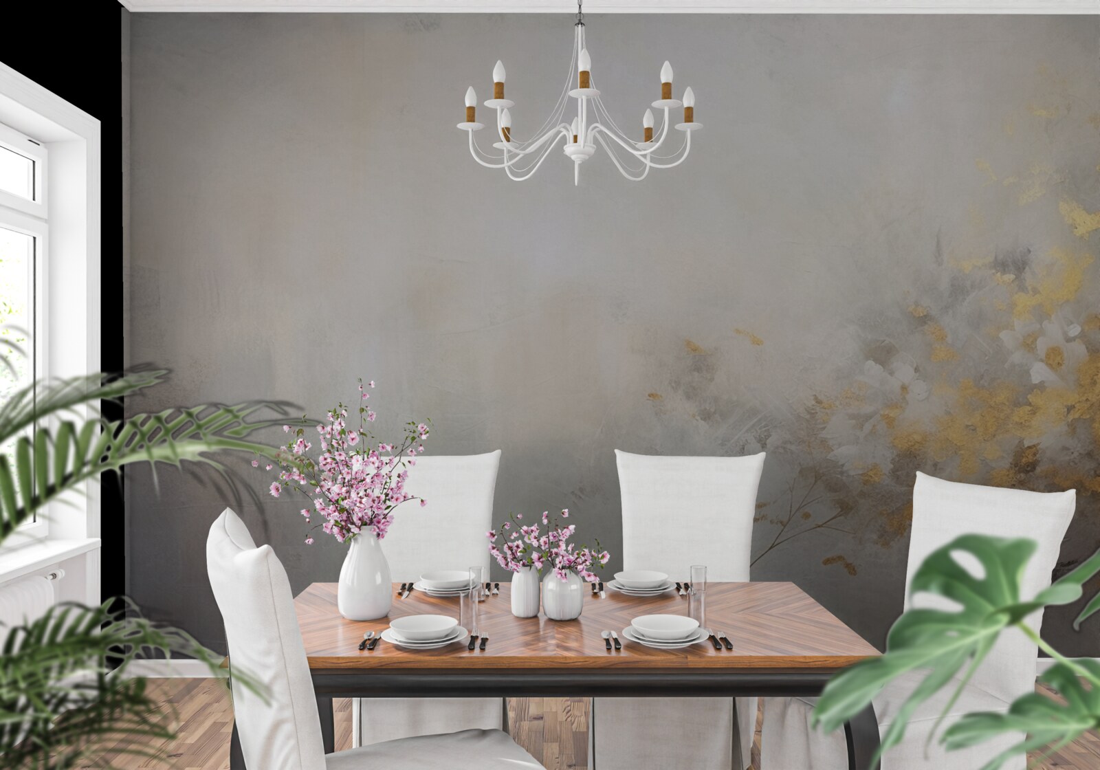 Фотошпалери туманний осінній ранок у густому лісі