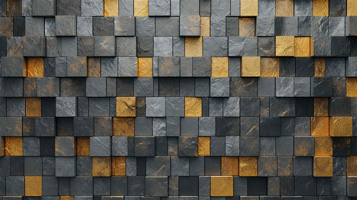 Фотошпалери квадрати сірих і темних відтінків змішані із золотом