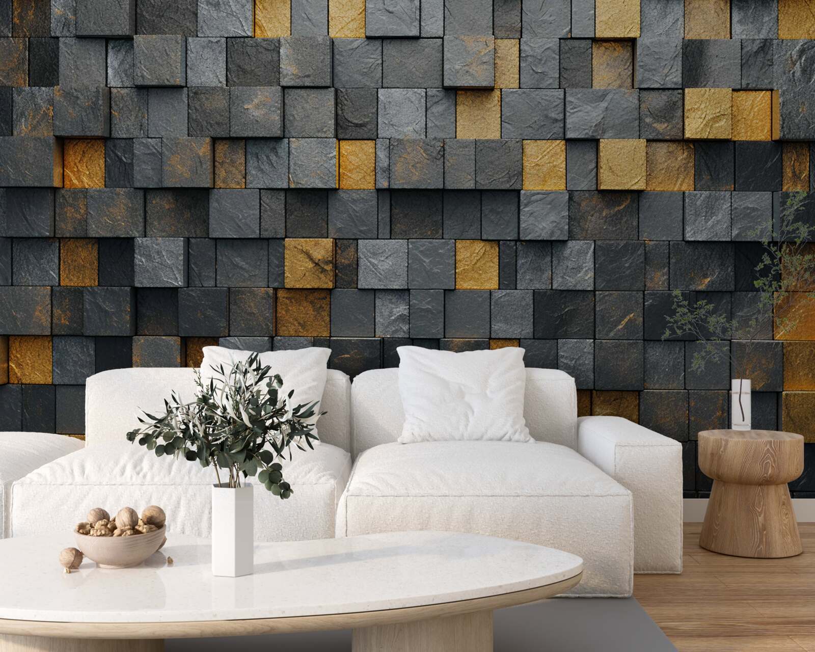 Фотошпалери квадрати сірих і темних відтінків змішані із золотом