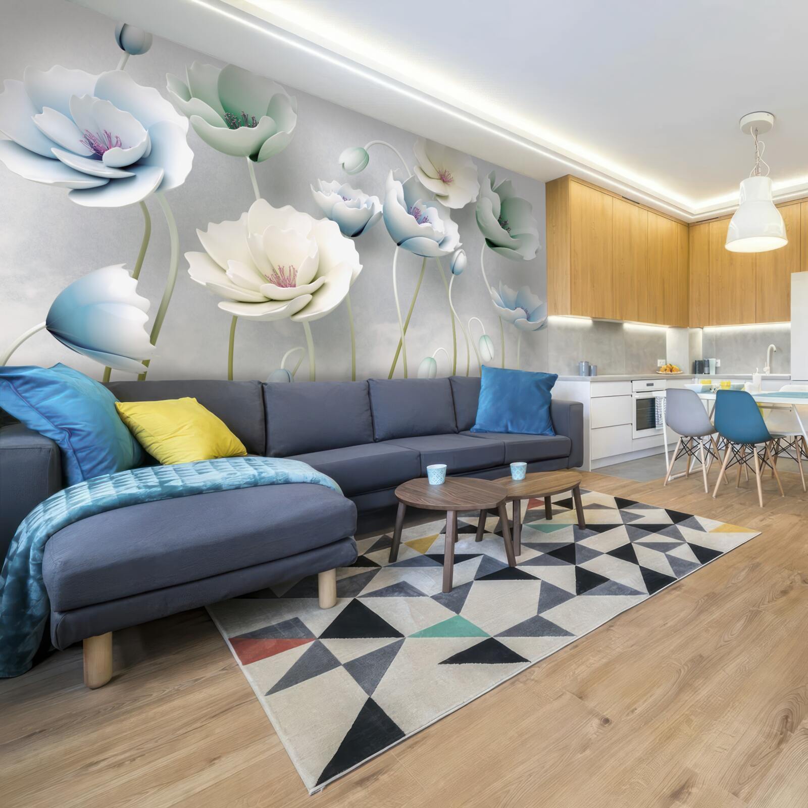 Фотошпалери краплі води на струнких маках різних відтінків