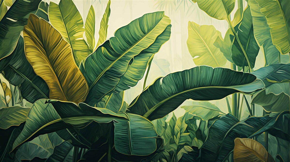 Фотошпалери велике листя джунглів, вкрите насиченим зеленим кольором