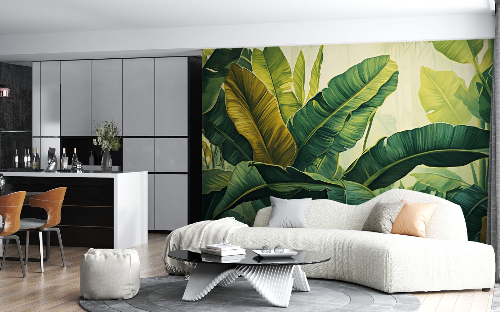 Фотошпалери велике листя джунглів, вкрите насиченим зеленим кольором