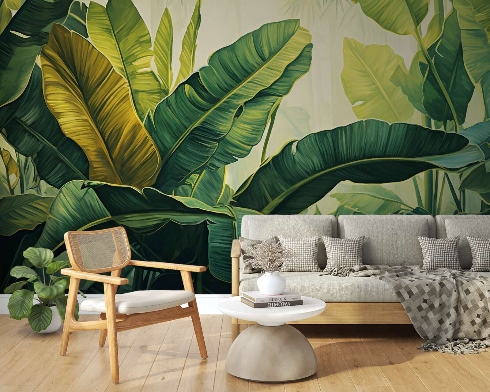 Фотошпалери велике листя джунглів, вкрите насиченим зеленим кольором