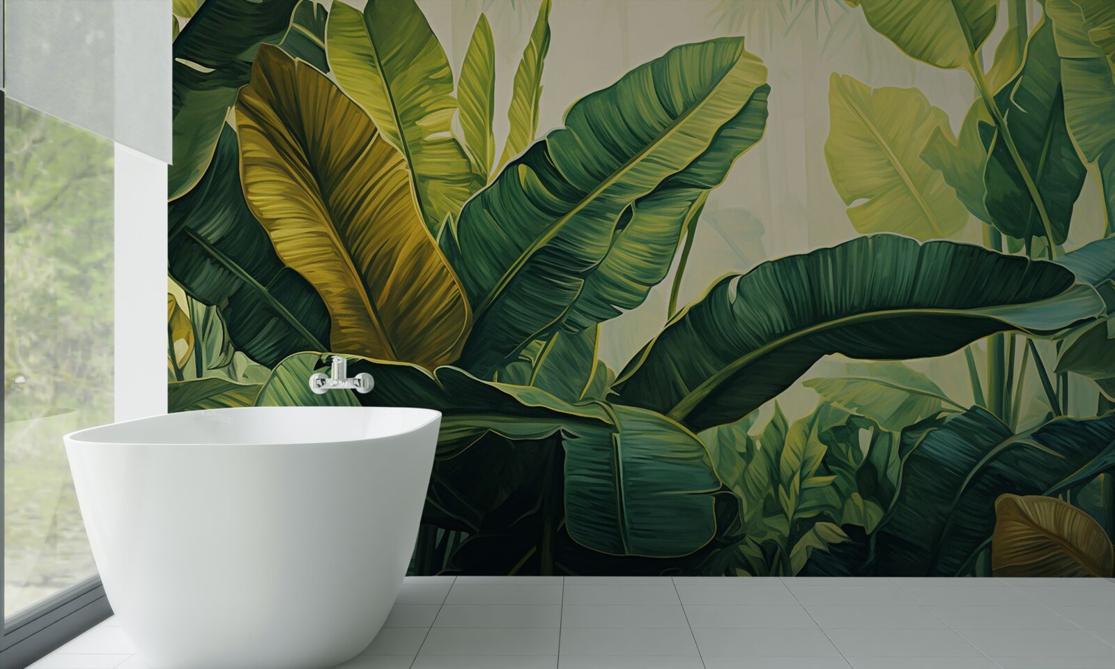 Фотошпалери велике листя джунглів, вкрите насиченим зеленим кольором