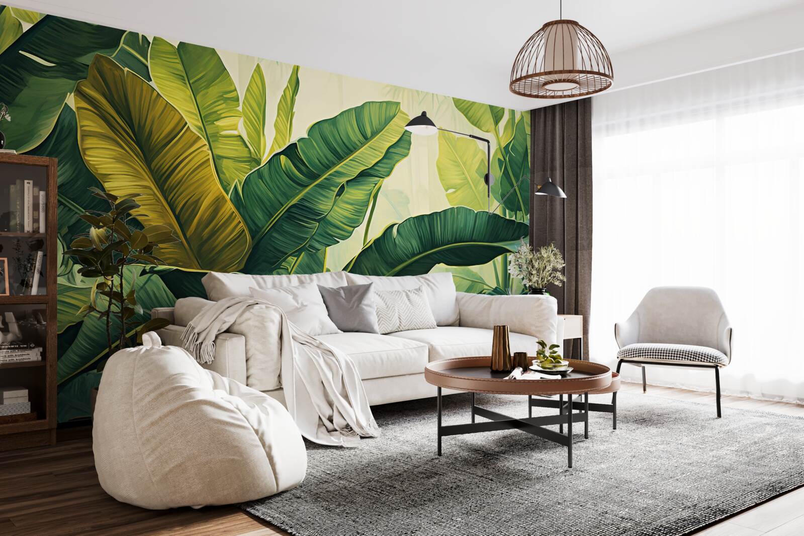 Фотошпалери велике листя джунглів, вкрите насиченим зеленим кольором