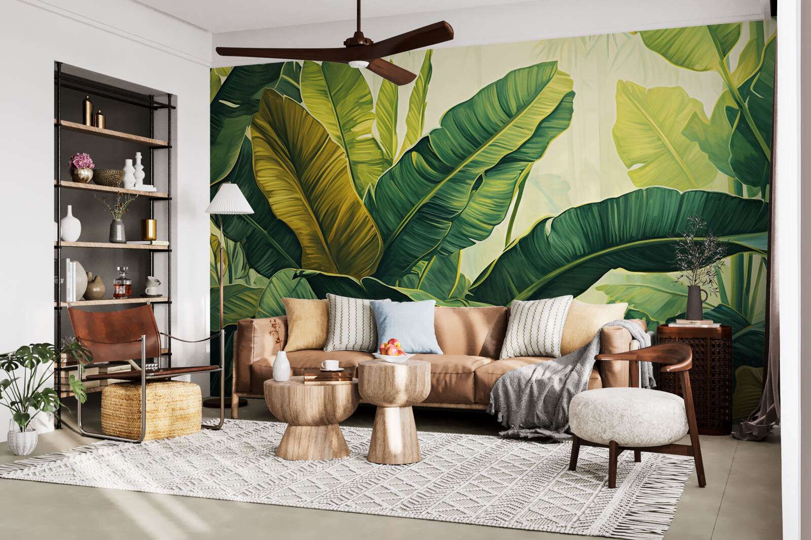 Фотошпалери велике листя джунглів, вкрите насиченим зеленим кольором