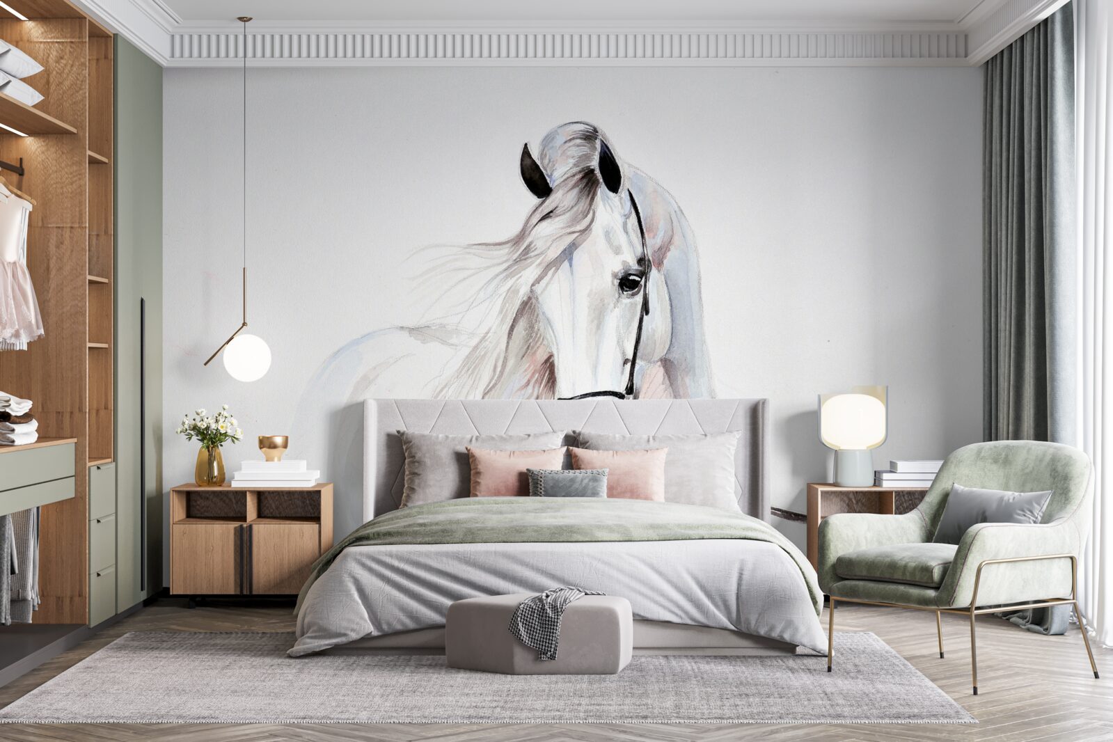 Фотошпалери білий кінь