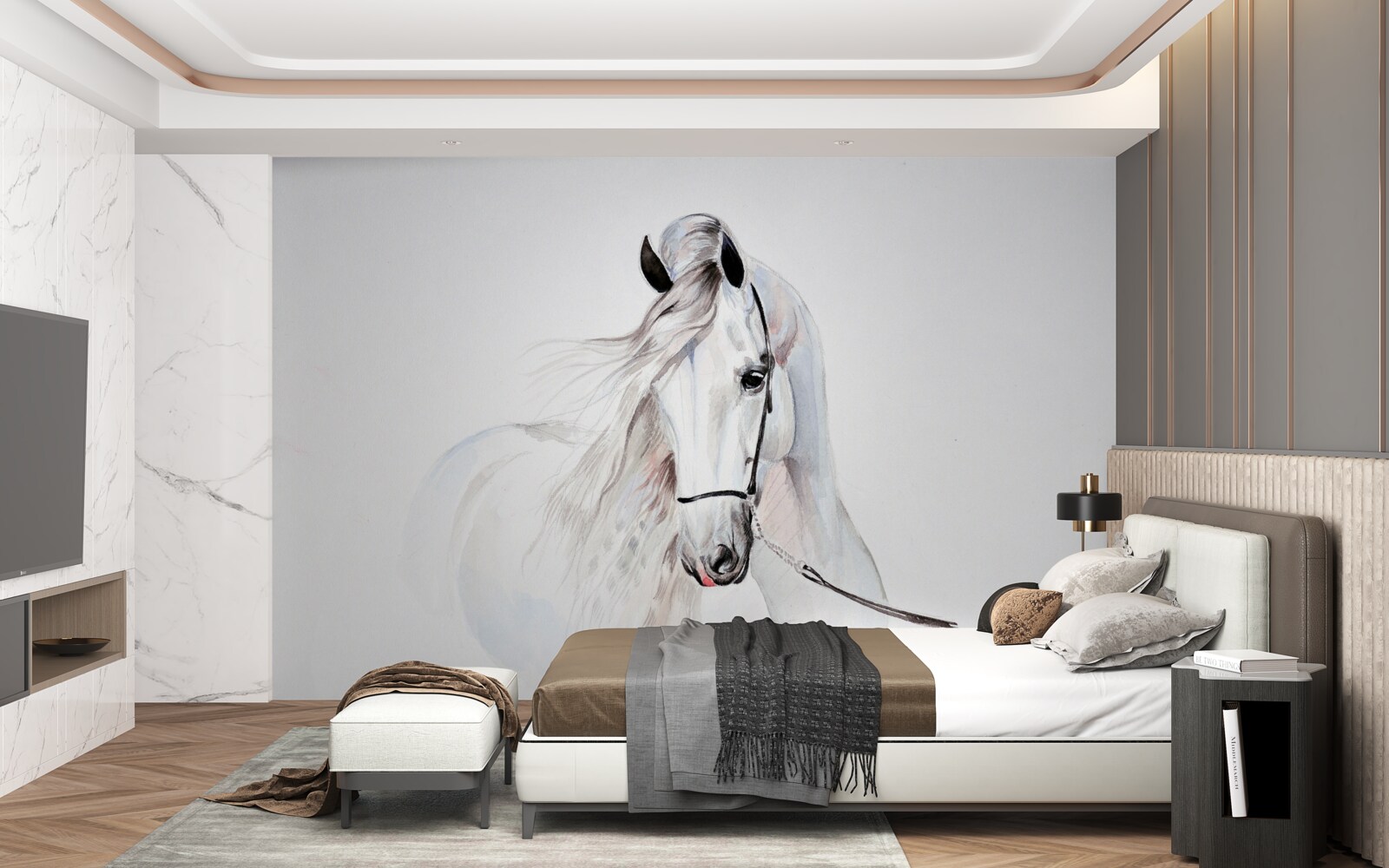 Фотошпалери білий кінь