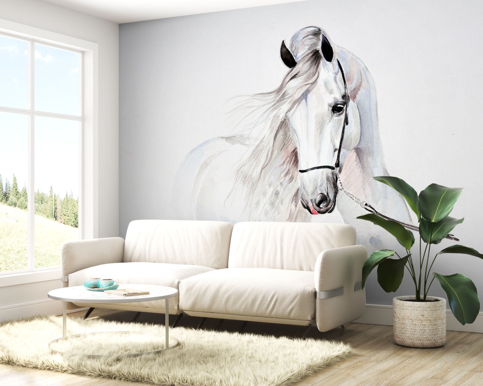 Фотошпалери білий кінь
