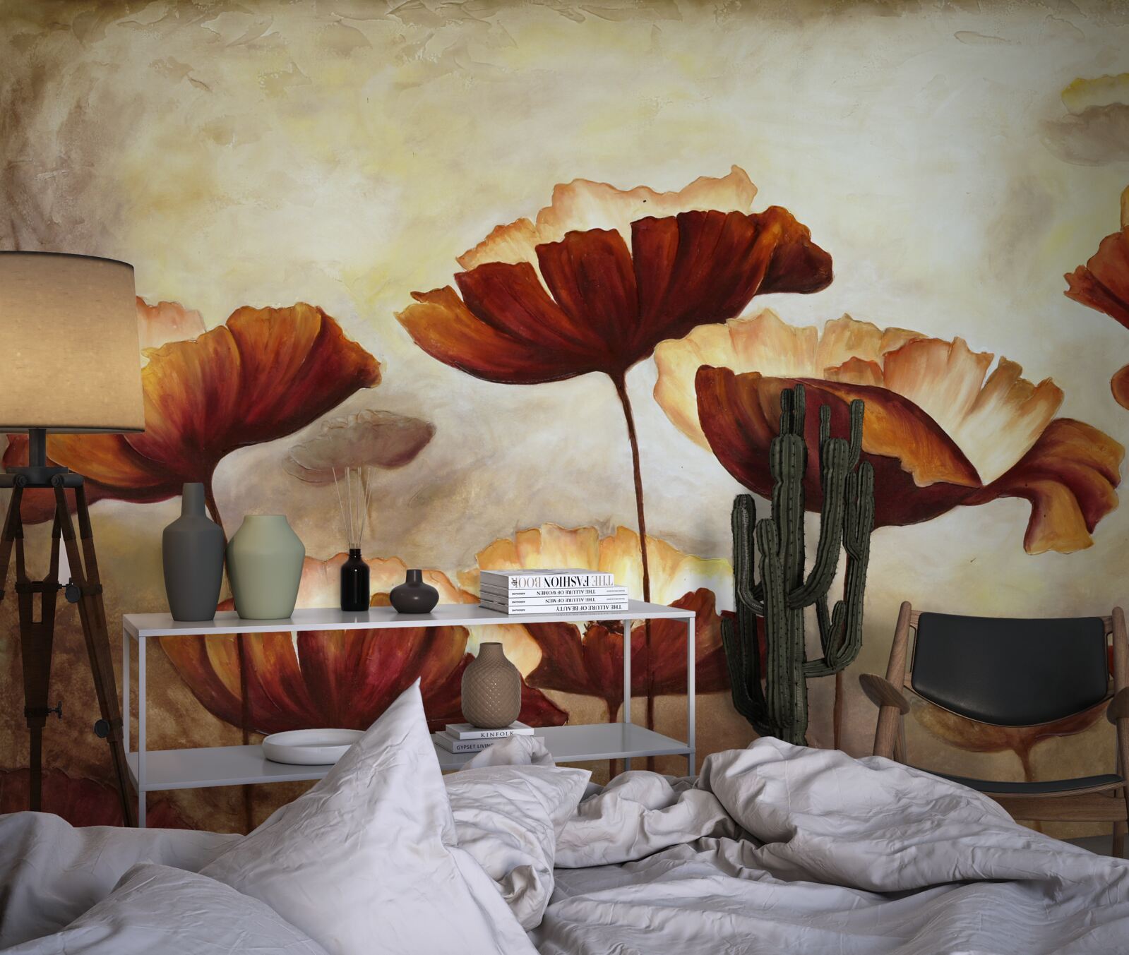 Фотошпалери стрункі червоні маки зустрічають світанок