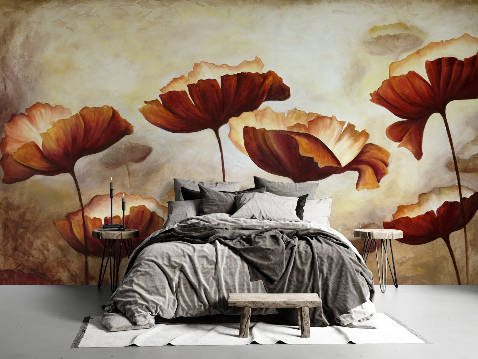 Фотошпалери стрункі червоні маки зустрічають світанок