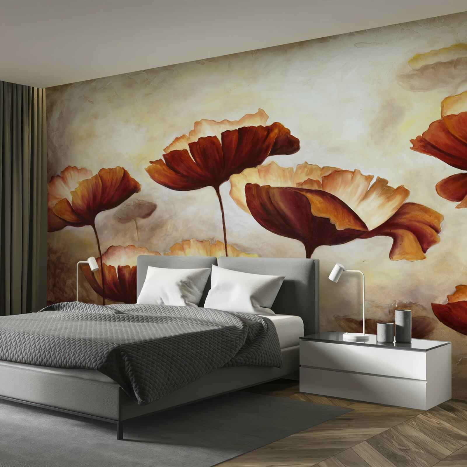 Фотошпалери стрункі червоні маки зустрічають світанок