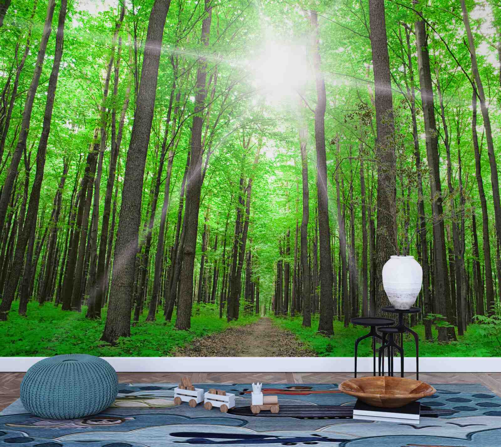 Фотошпалери яскраве світлове вікно в густій зелені дерев