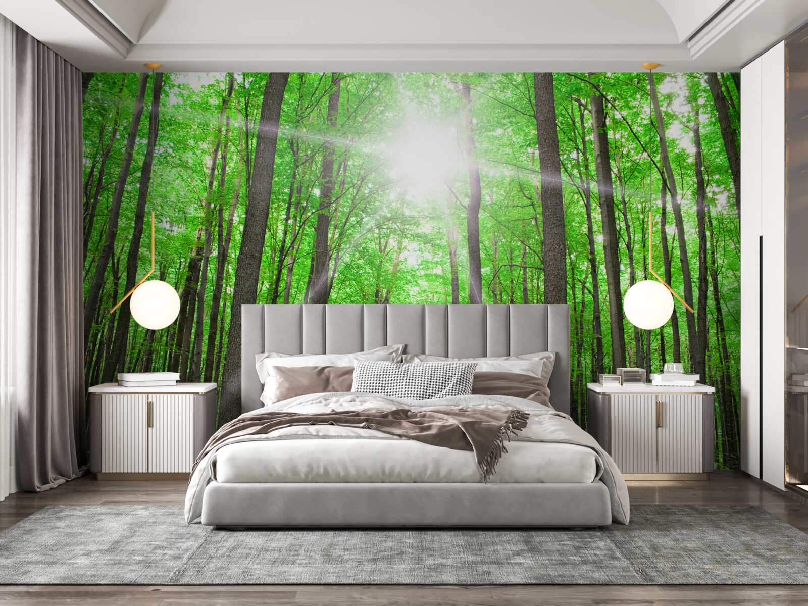 Фотошпалери яскраве світлове вікно в густій зелені дерев