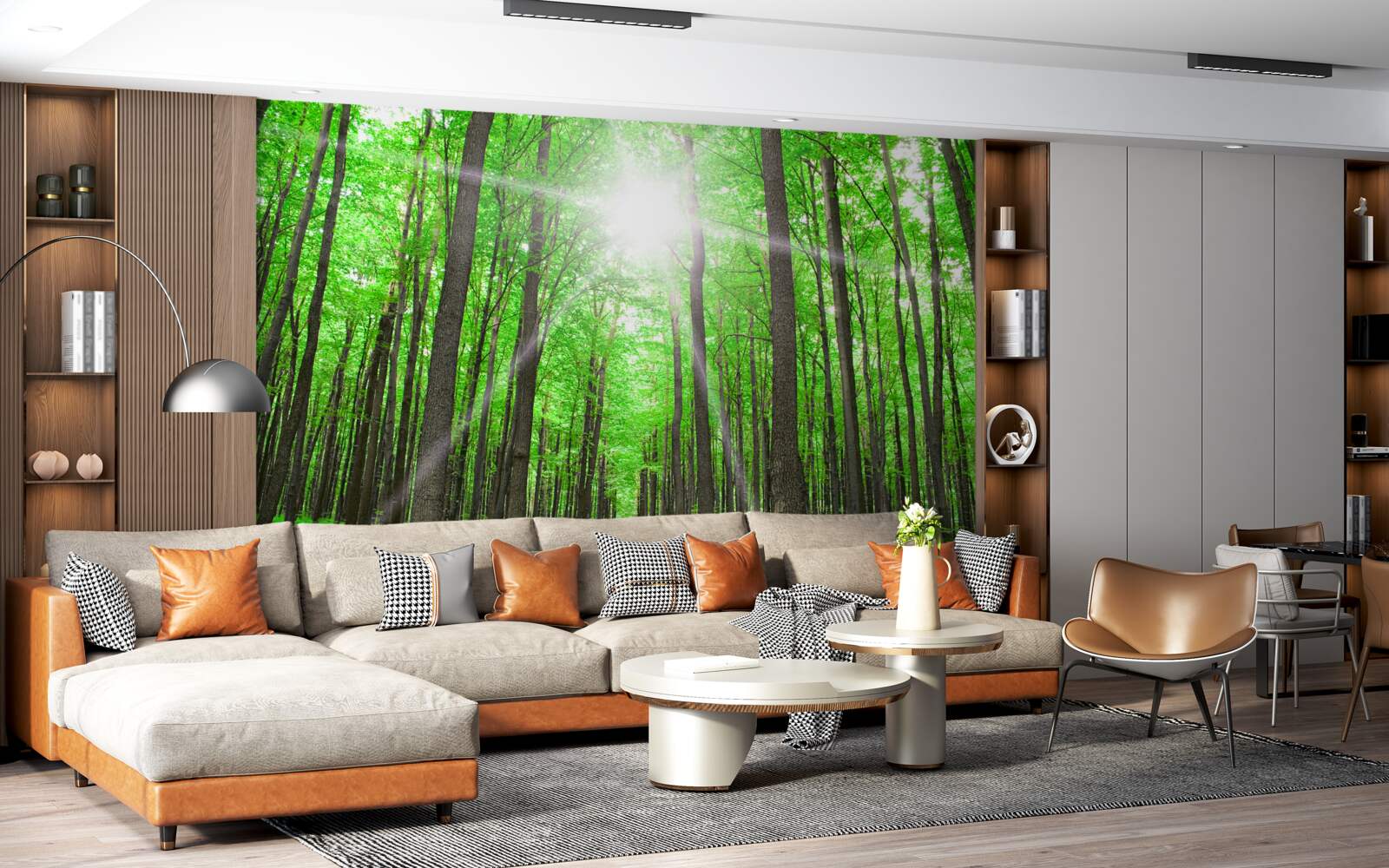 Фотошпалери яскраве світлове вікно в густій зелені дерев