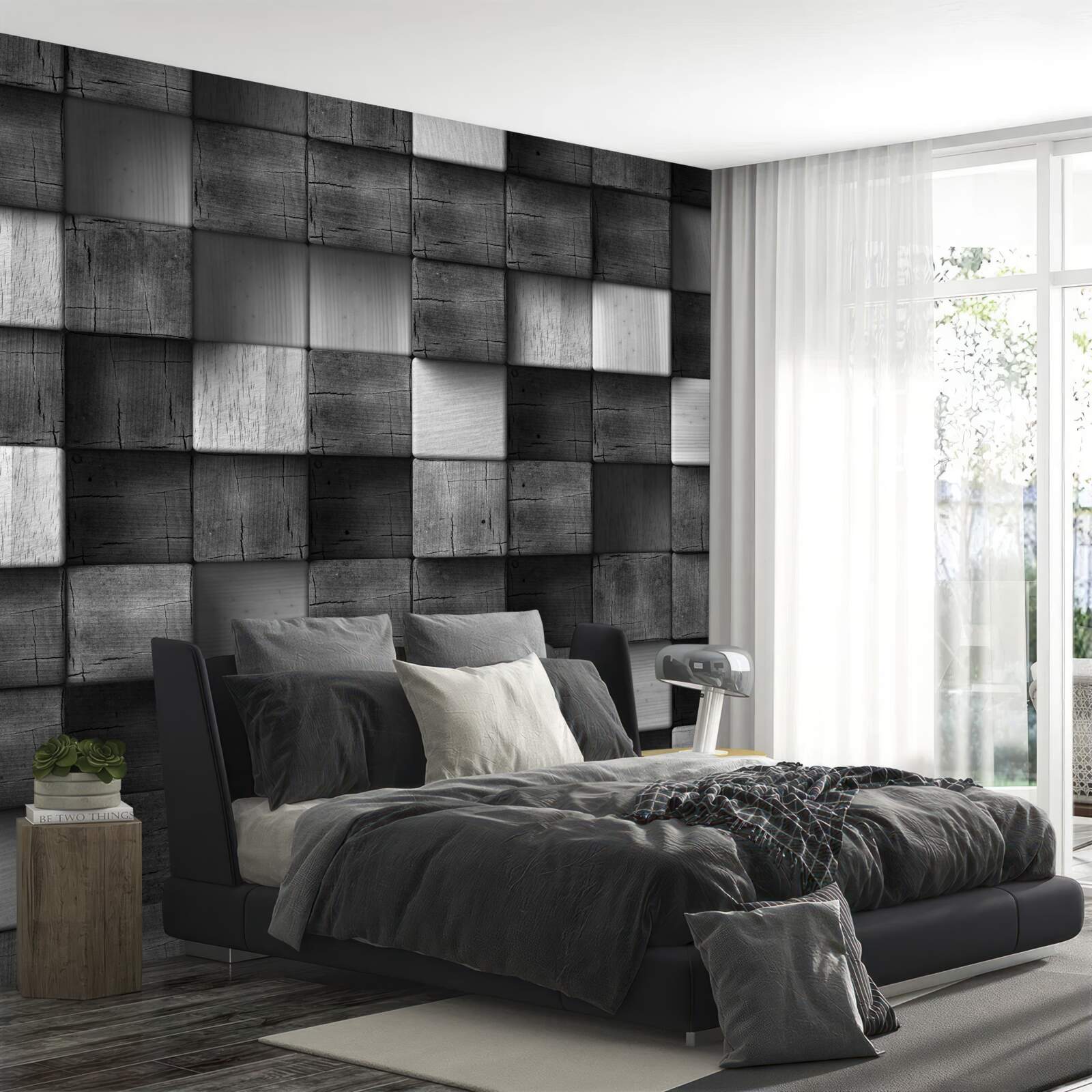 Фотошпалери чорно-білі 3d кубики