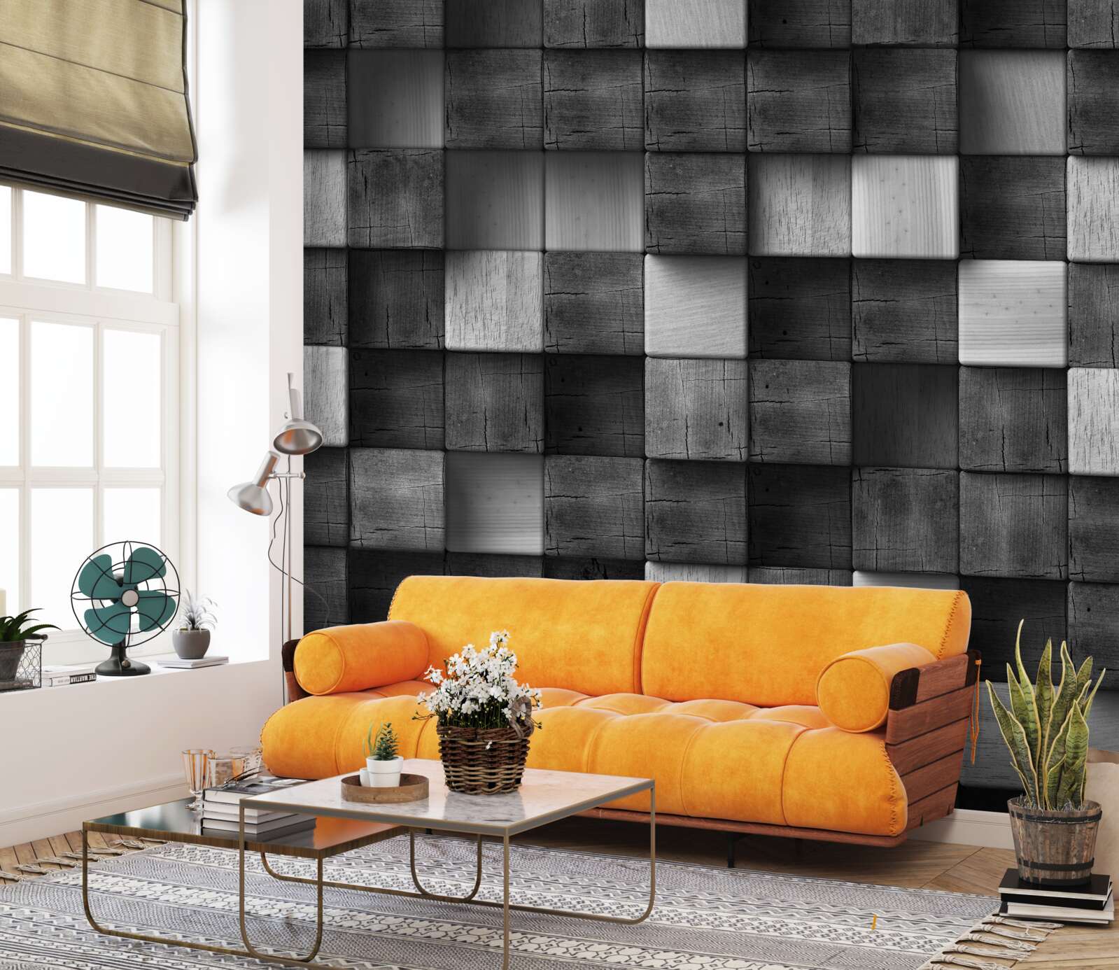 Фотошпалери чорно-білі 3d кубики