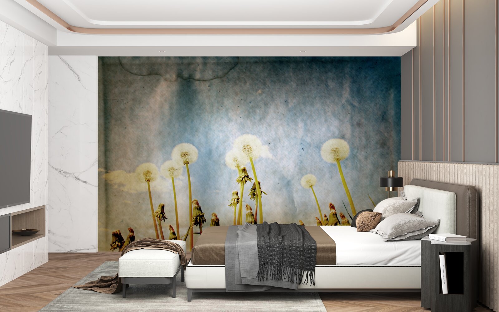 Фотошпалери захід сонця зустрічають витончені кульбаби