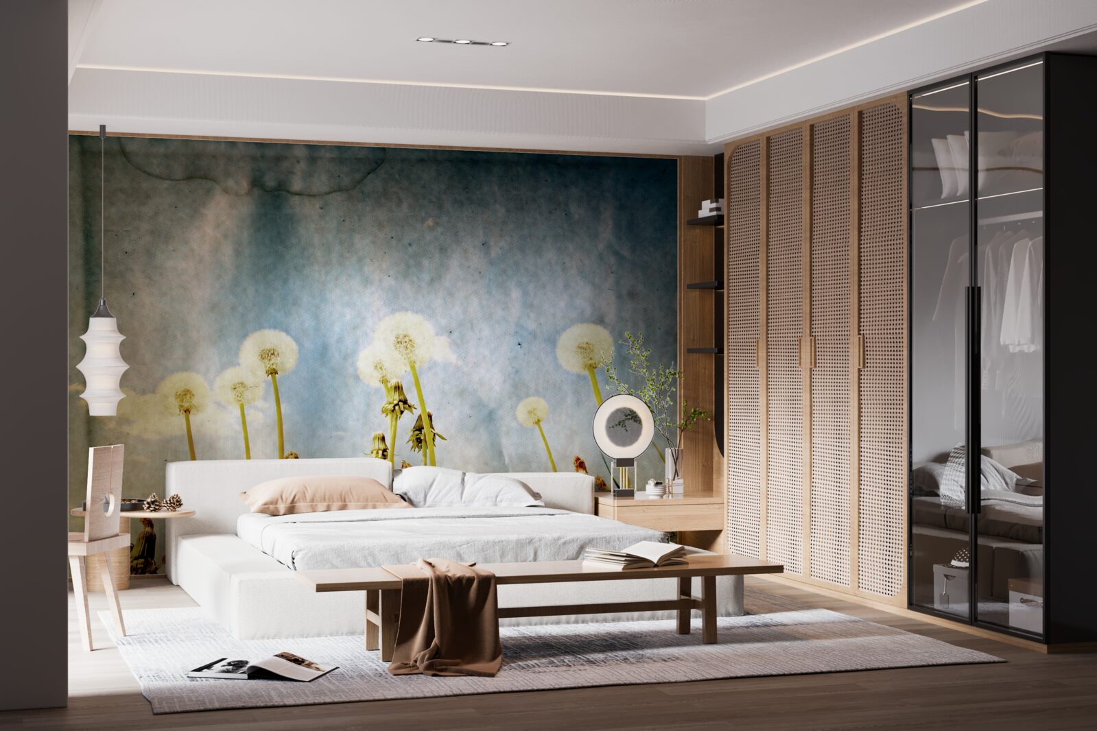 Фотошпалери захід сонця зустрічають витончені кульбаби