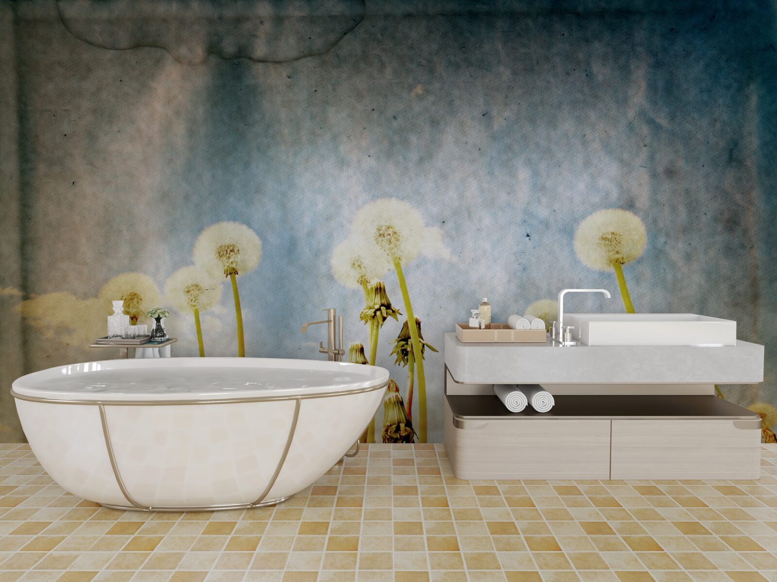 Фотошпалери захід сонця зустрічають витончені кульбаби