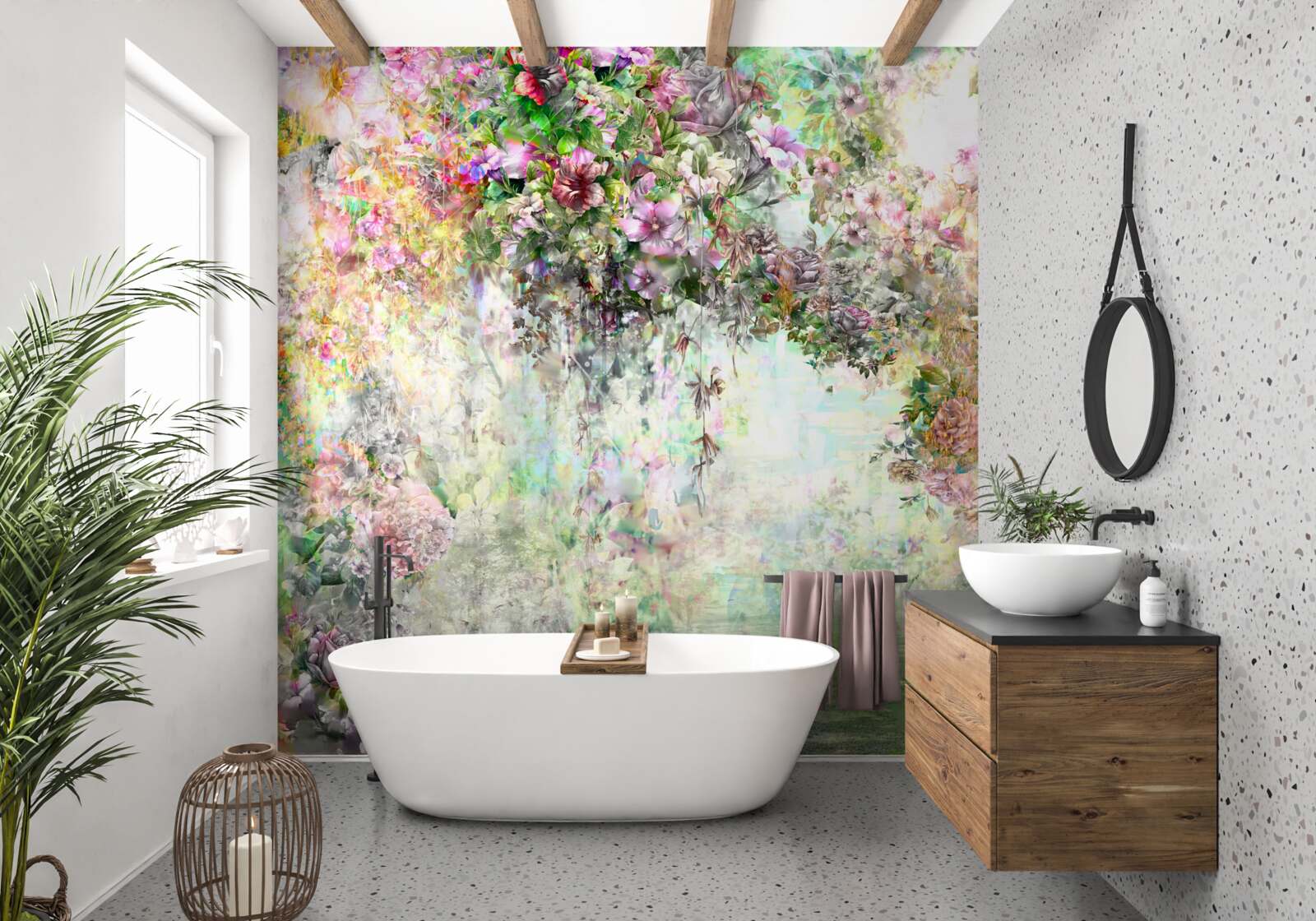 Фотошпалери мальовнича літня стежка, всіяна квітами в лісі