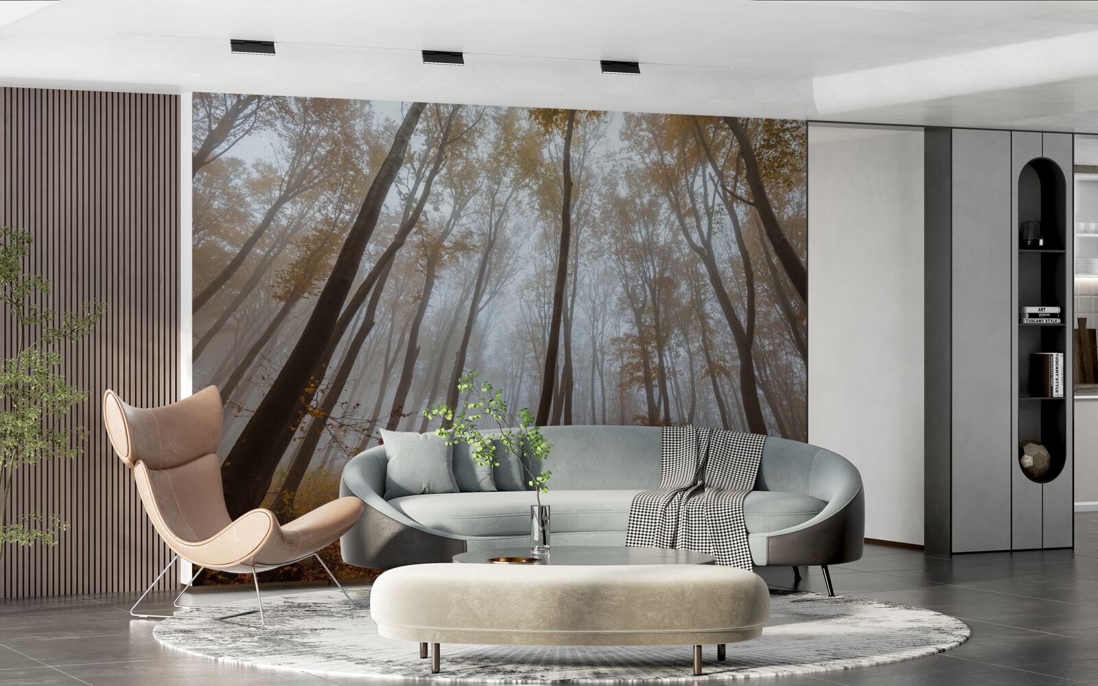 Фотошпалери стрункі, високі дерева восени