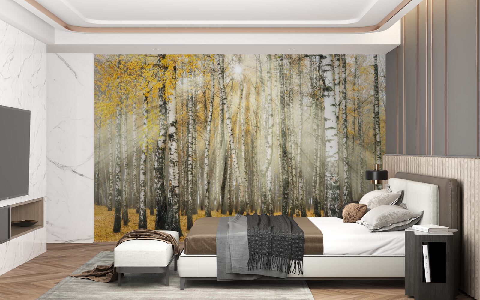 Фотошпалери Опале березове листя в осінньому лісі