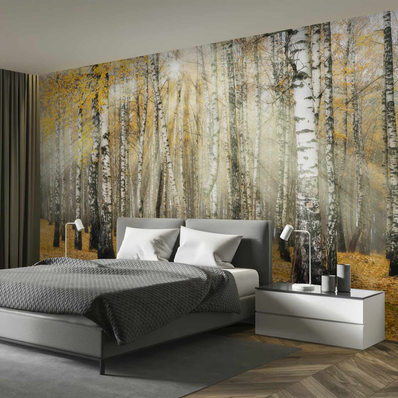 Фотошпалери Опале березове листя в осінньому лісі