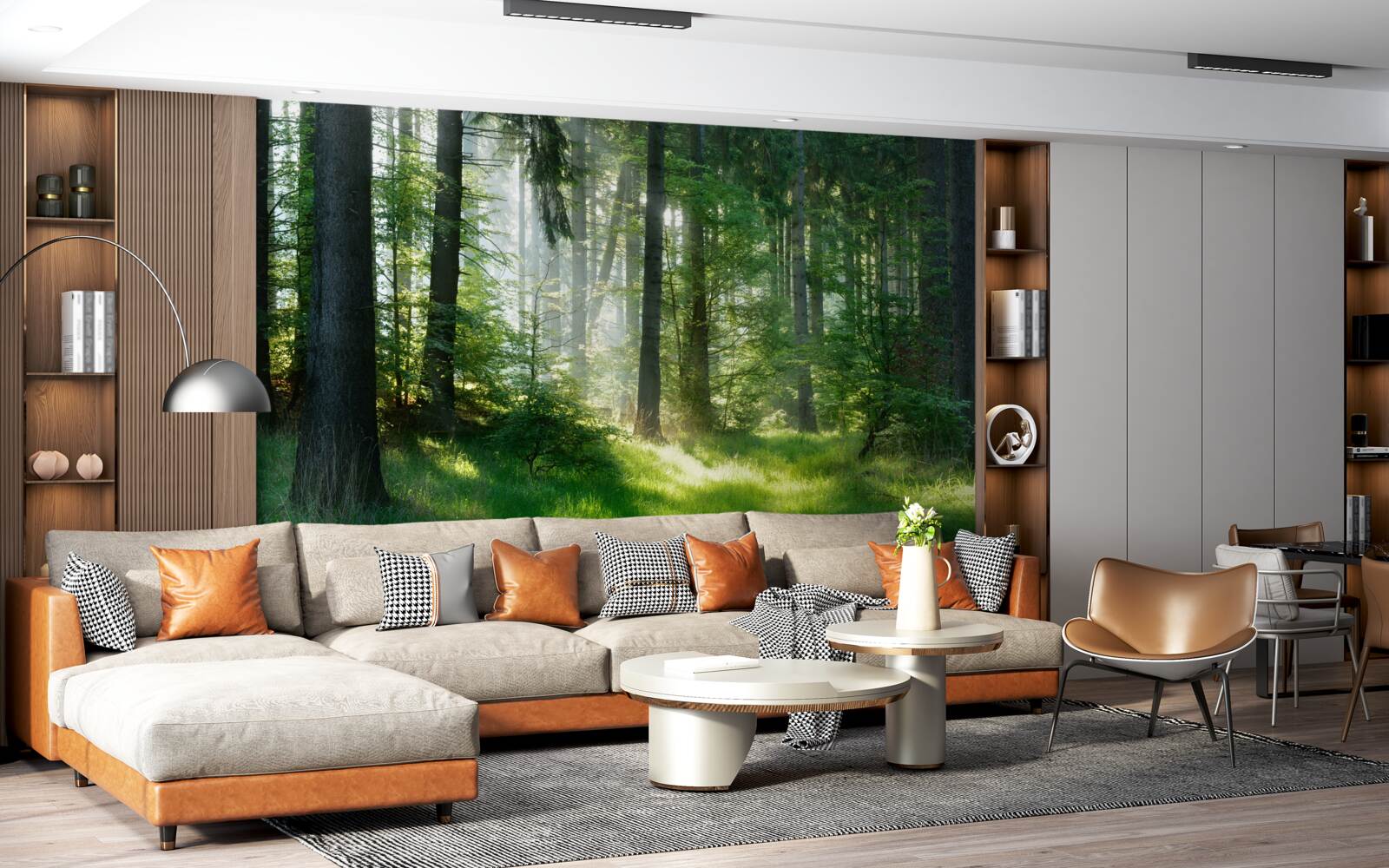 Фотошпалери ранок у лісі, в оточенні зелені