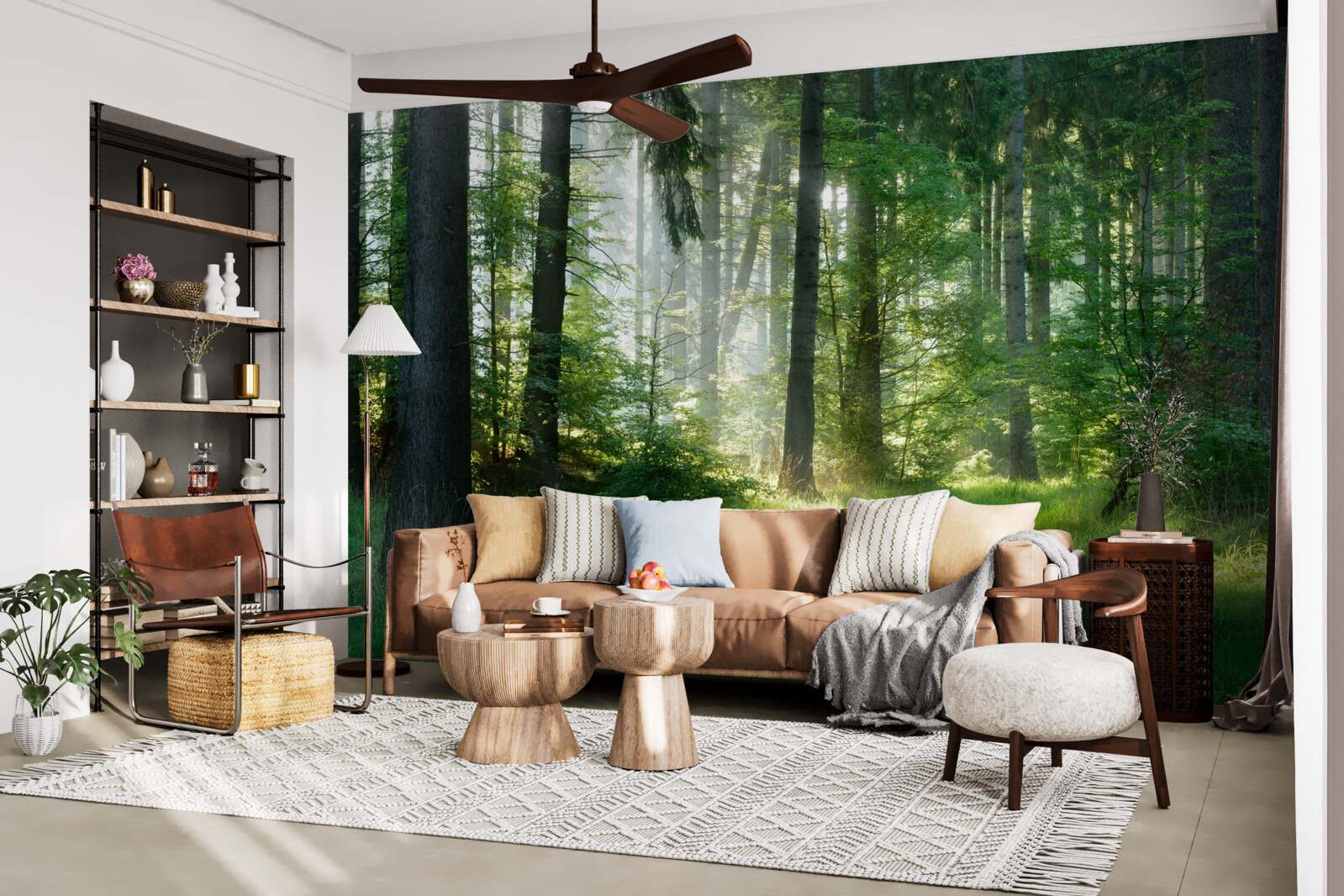 Фотошпалери ранок у лісі, в оточенні зелені