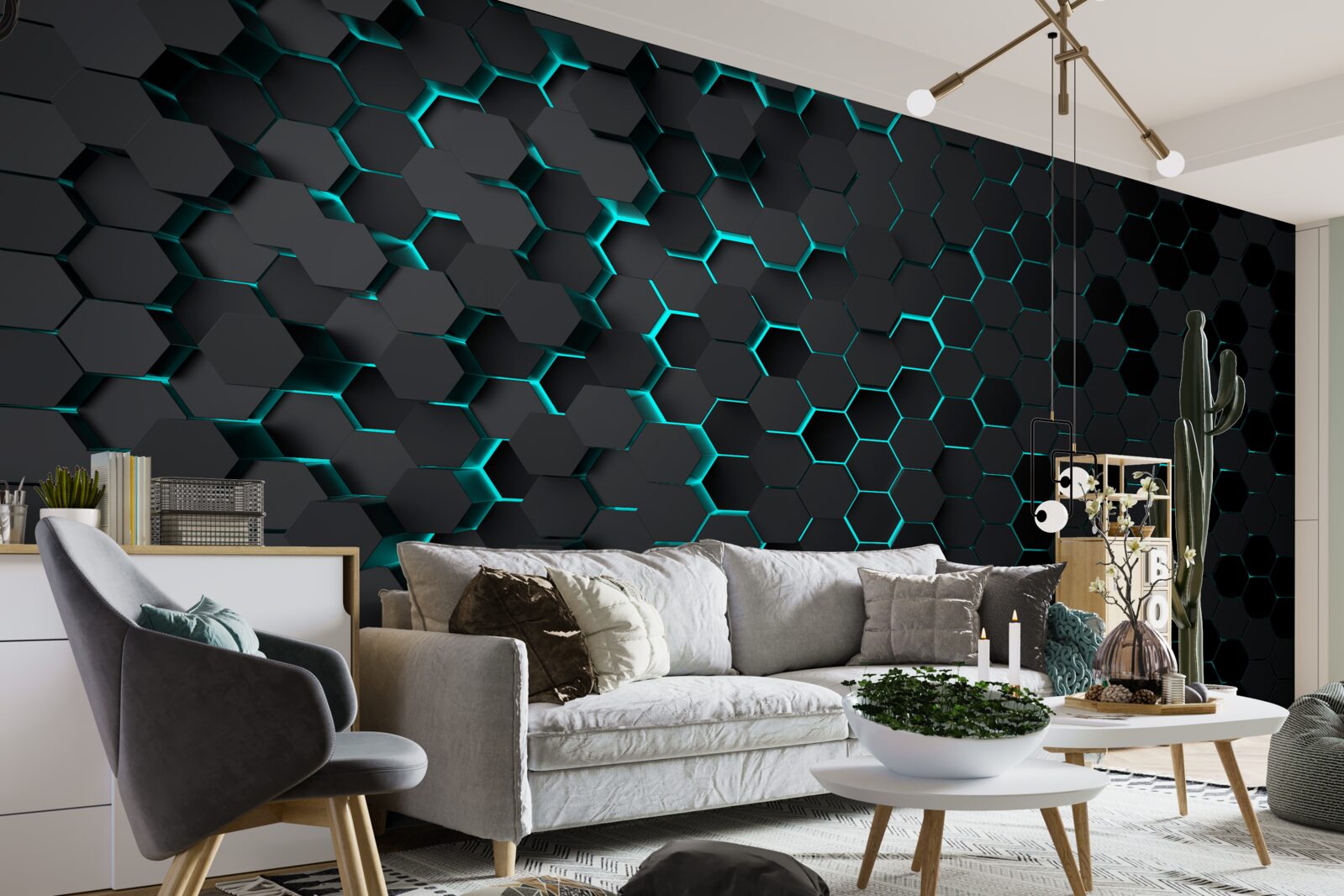 Фотошпалери неонові чорні стільники