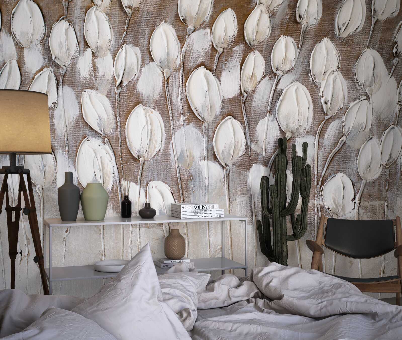 Фотошпалери білі тюльпани в полі ще не розкрилися