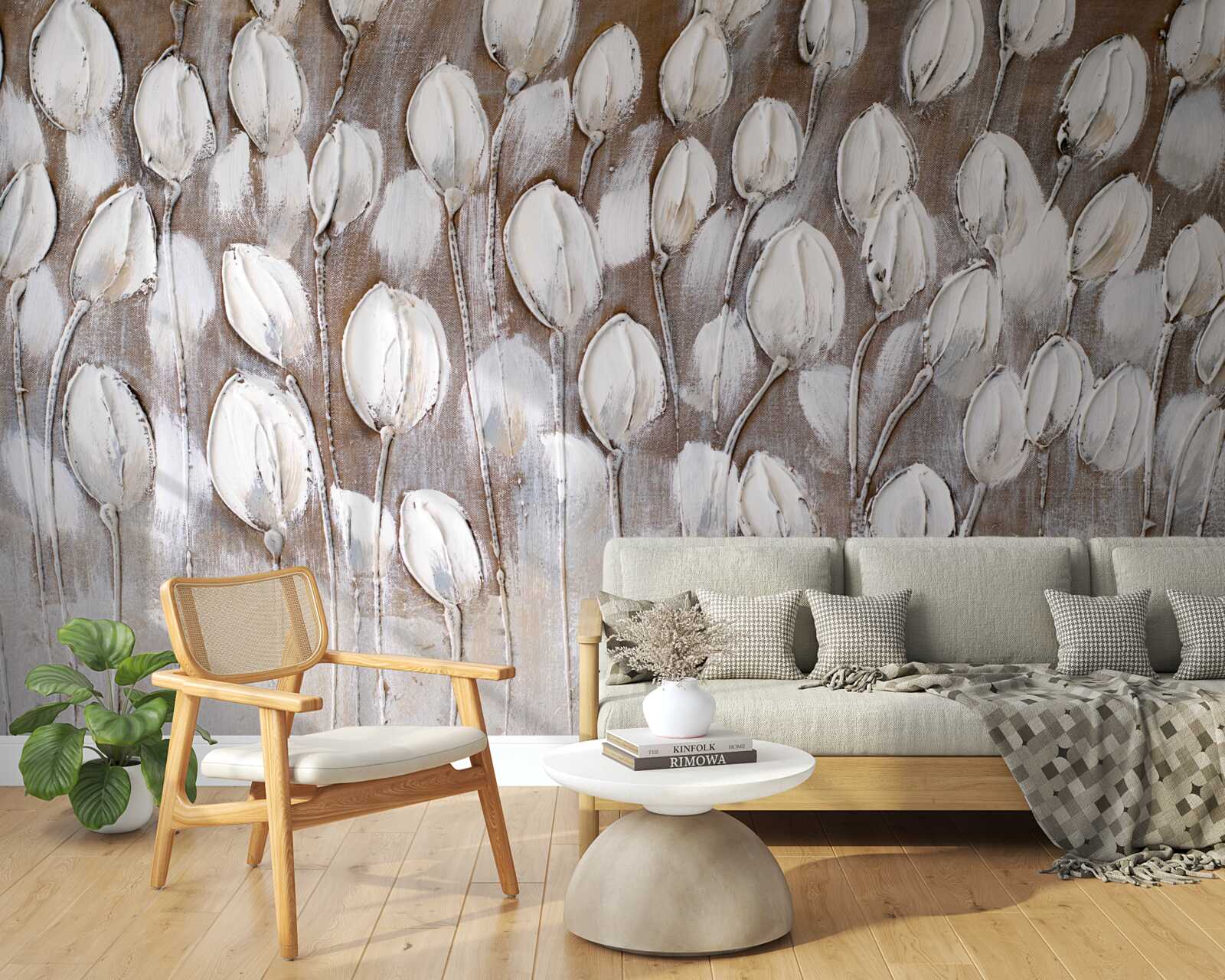 Фотошпалери білі тюльпани в полі ще не розкрилися