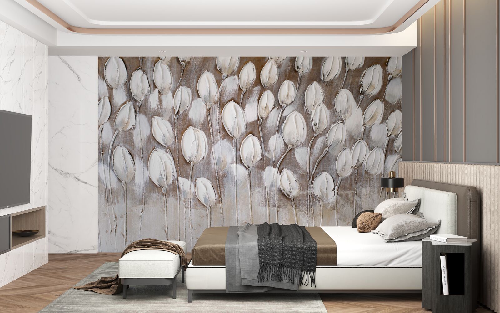 Фотошпалери білі тюльпани в полі ще не розкрилися