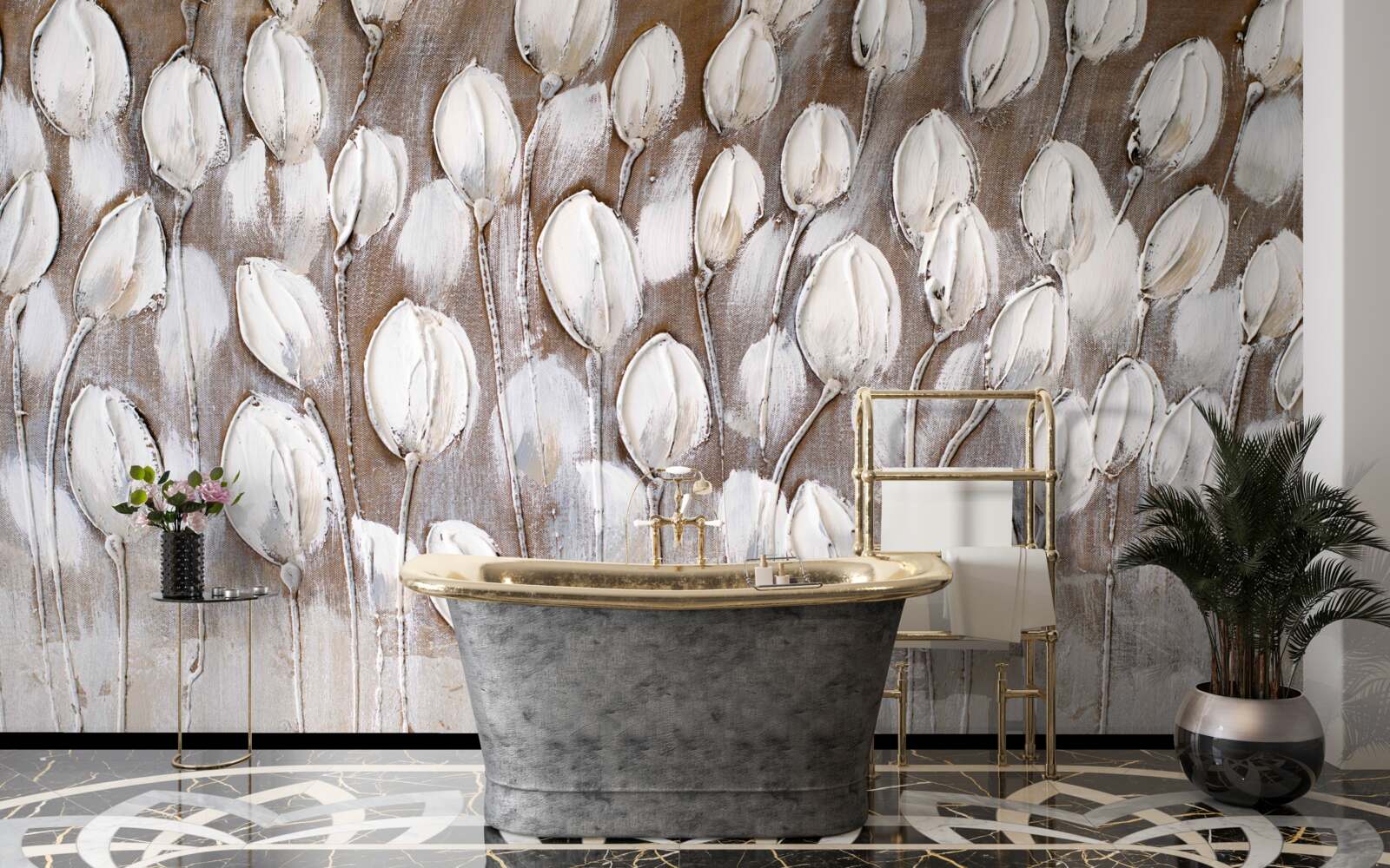 Фотошпалери білі тюльпани в полі ще не розкрилися