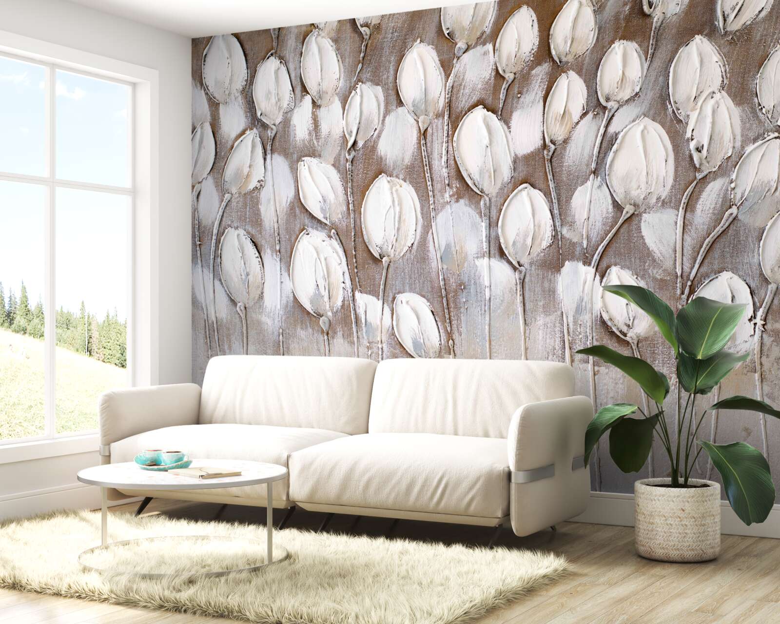 Фотошпалери білі тюльпани в полі ще не розкрилися