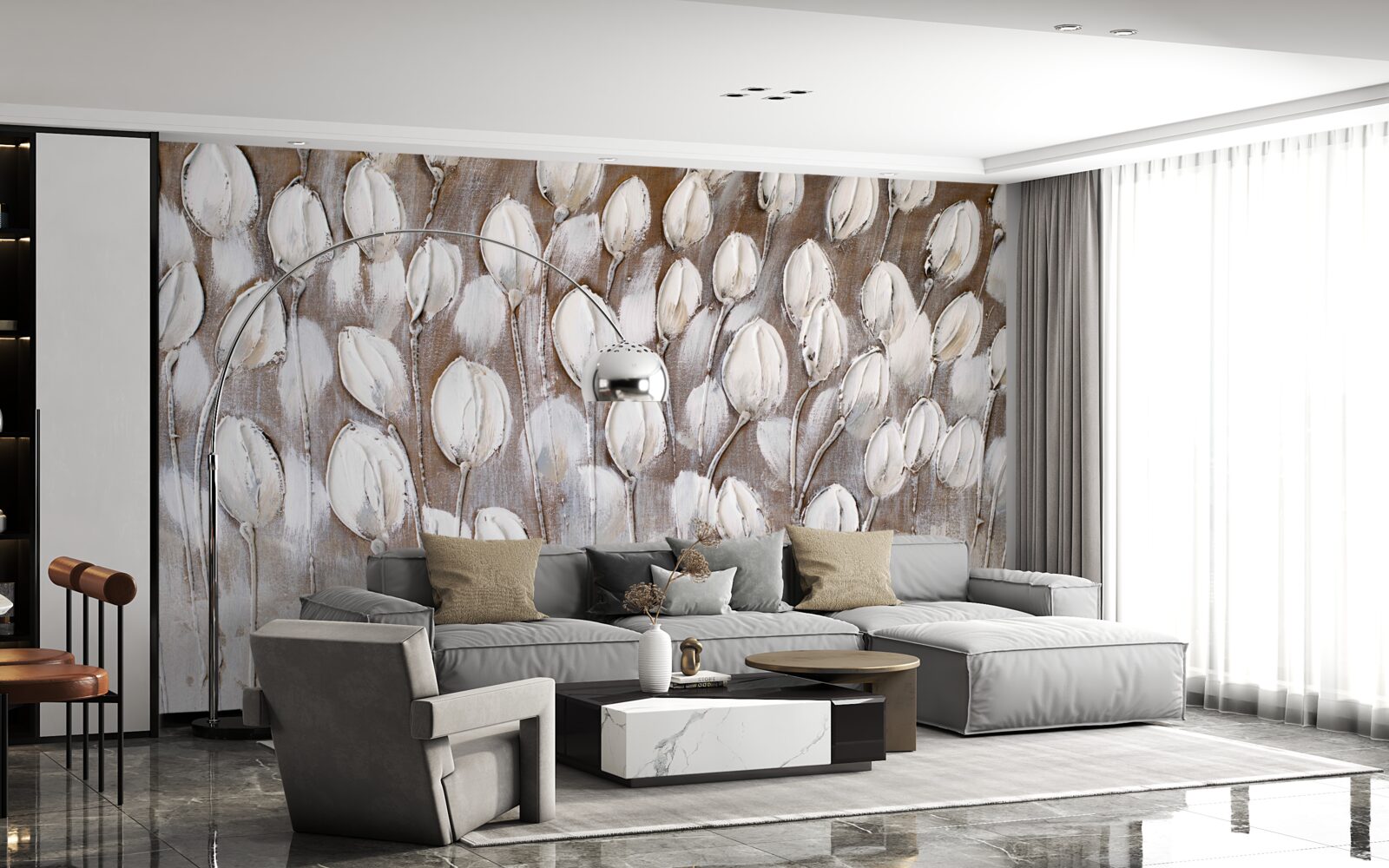 Фотошпалери білі тюльпани в полі ще не розкрилися