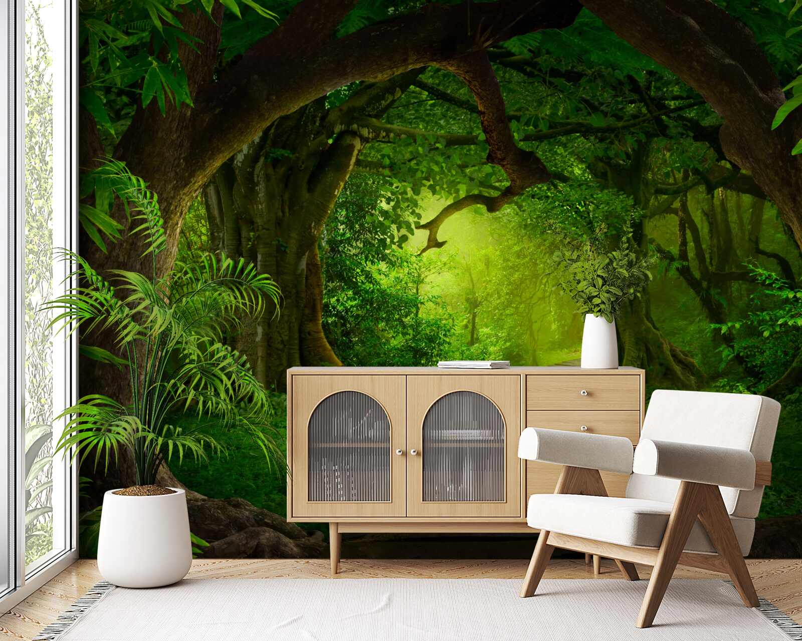 Фотошпалери чиста стежка серед вікових дерев лісу