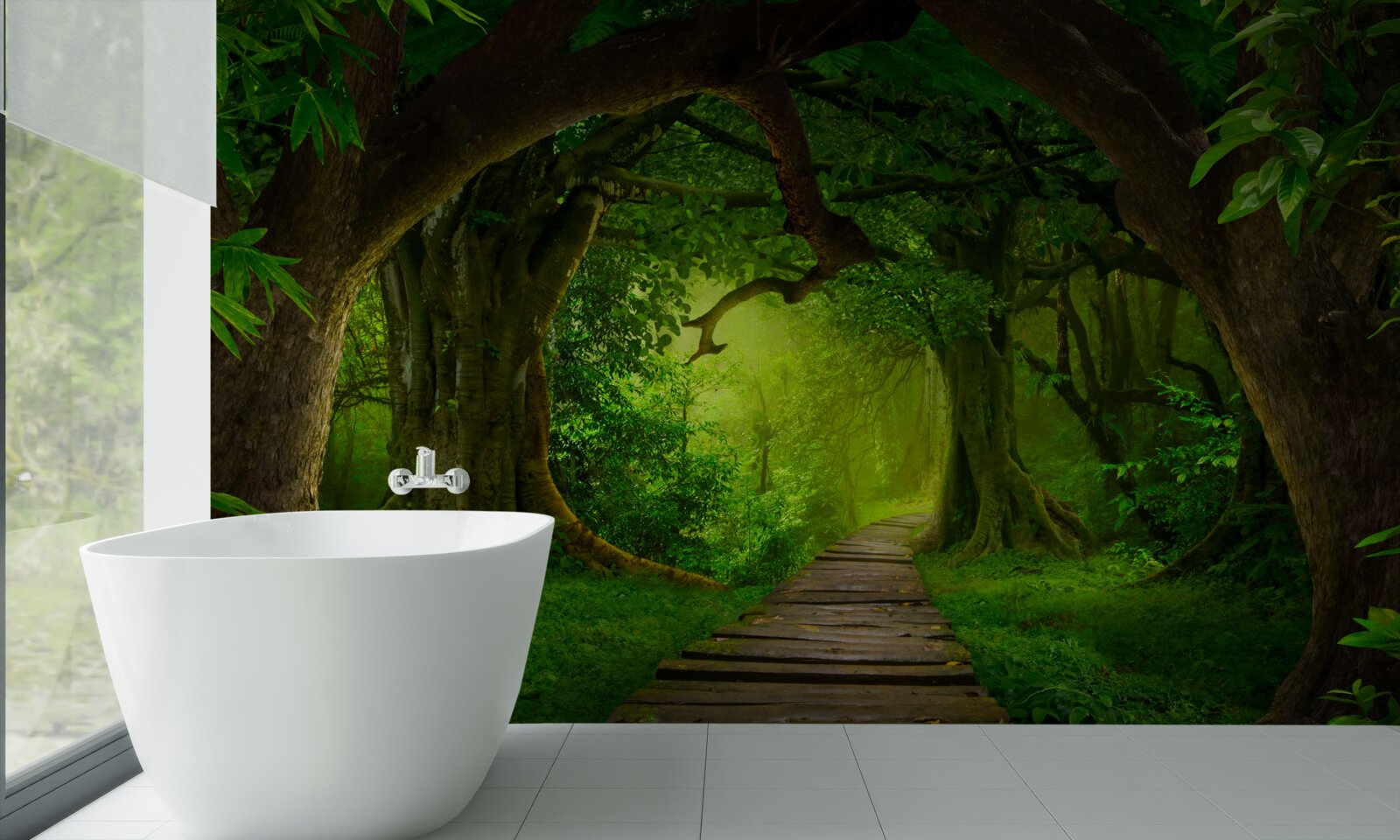 Фотошпалери чиста стежка серед вікових дерев лісу