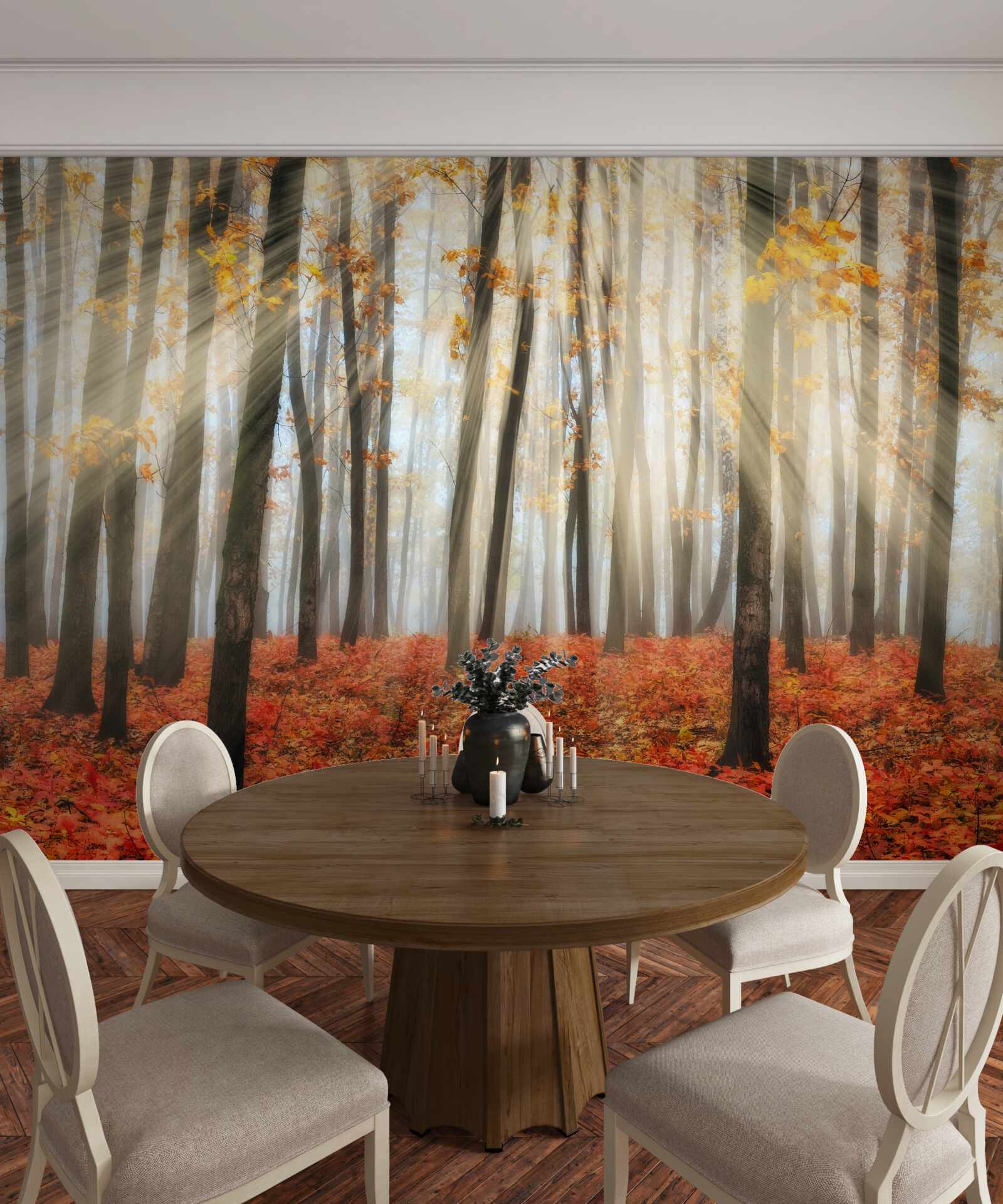 Фотошпалери сонячне світло і витончені осінні дерева, які втратили листя