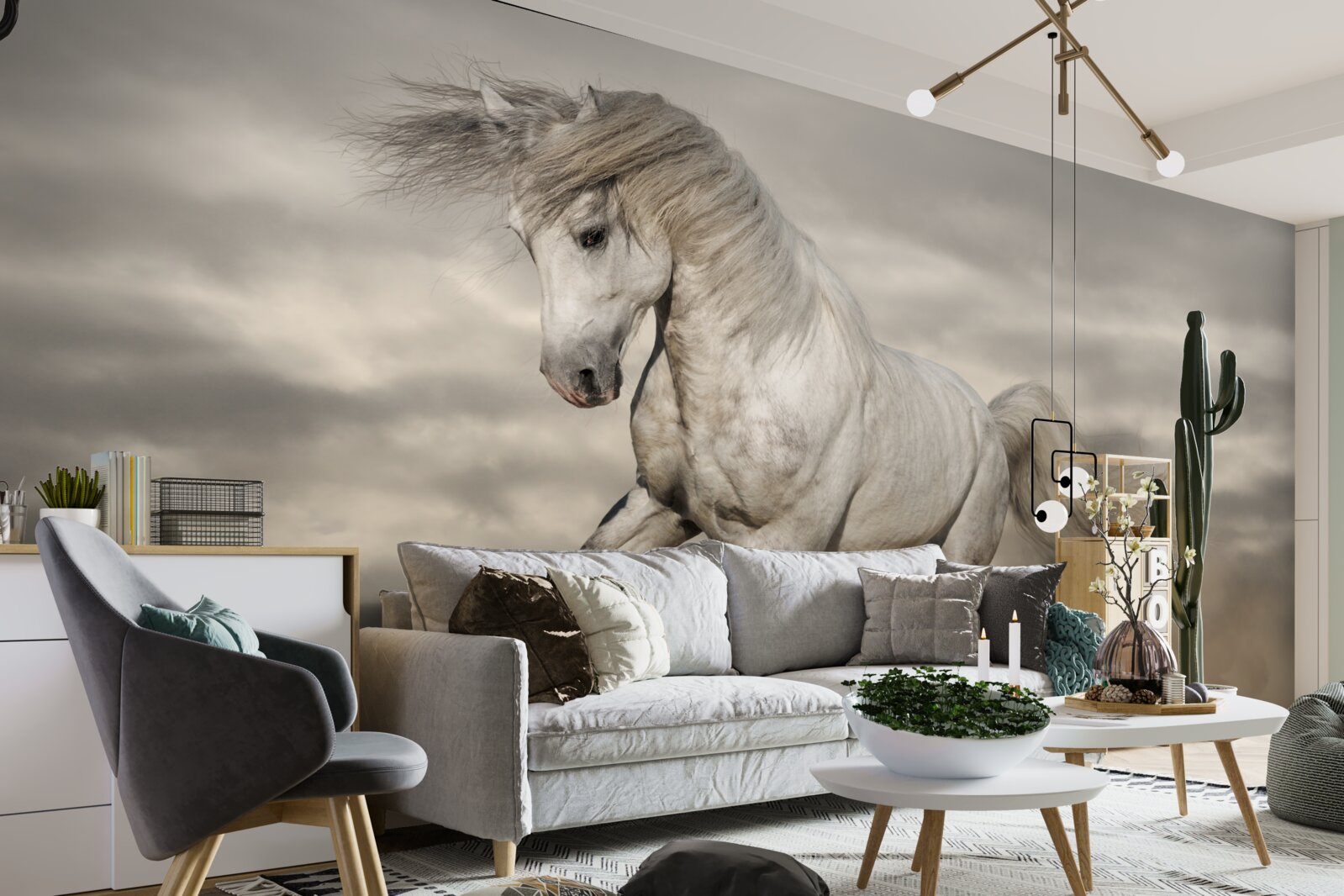 Фотошпалери біг зупиняється біля білого коня