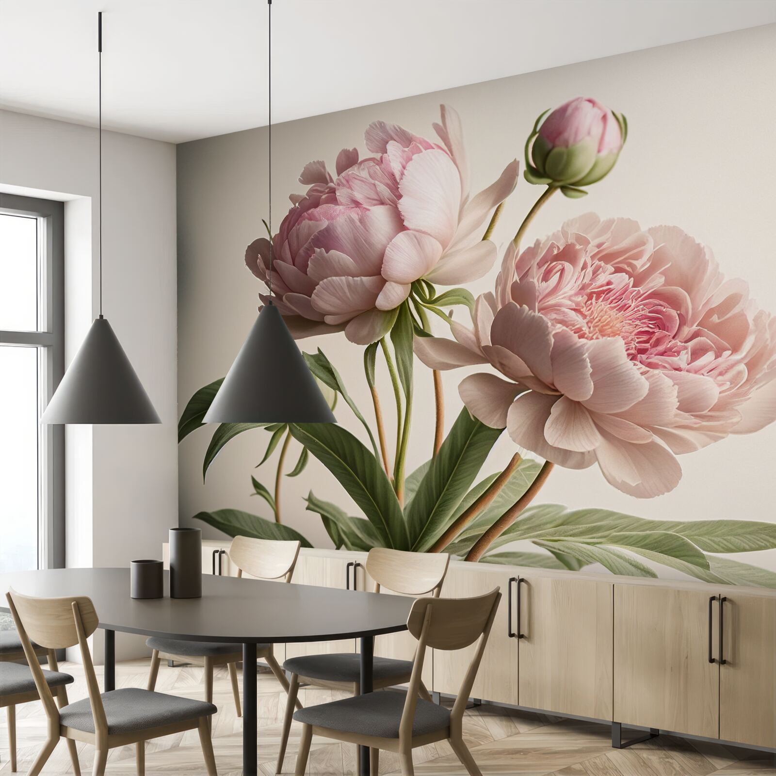 Фотошпалери набір яскравих півоній