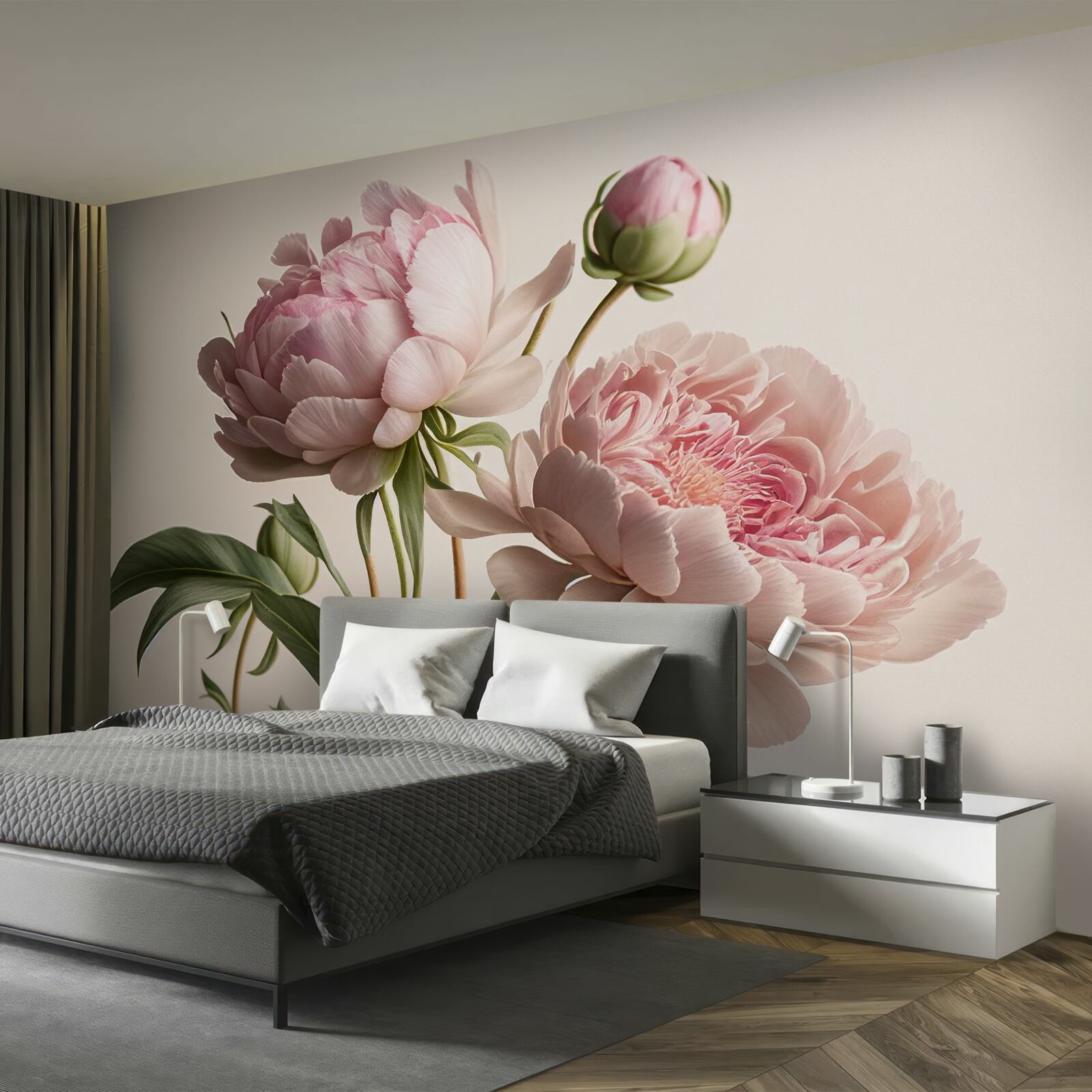 Фотошпалери набір яскравих півоній