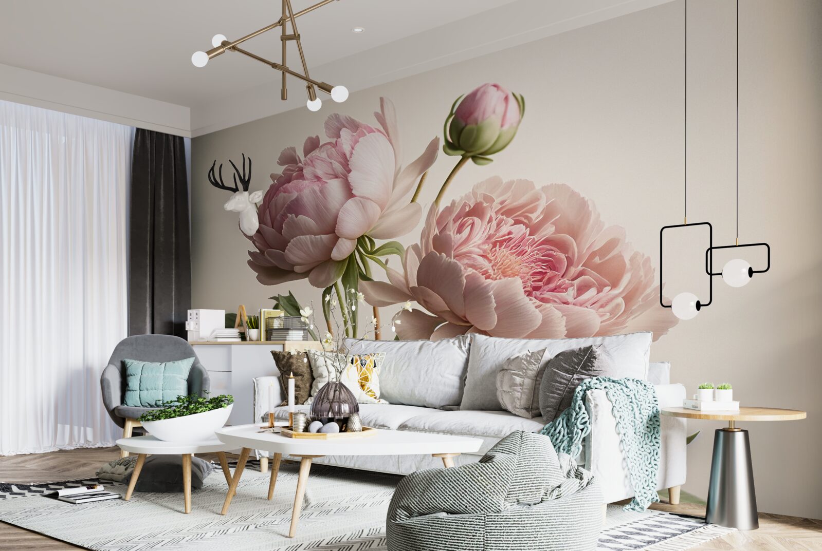 Фотошпалери набір яскравих півоній