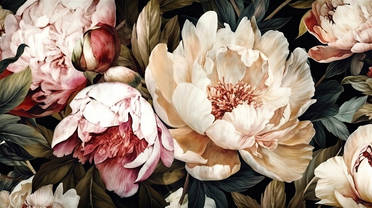 Фотошпалери великі квіти з білими бутонами